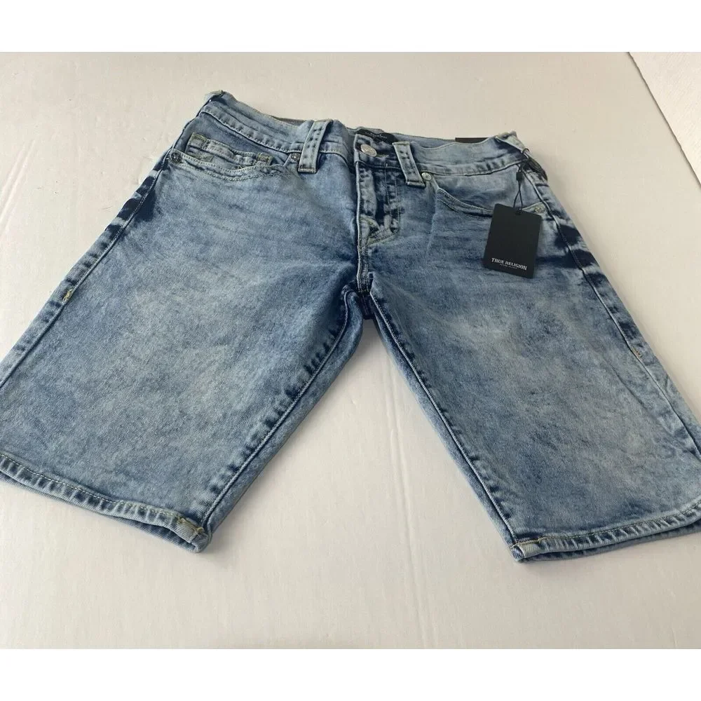 True Religion Men's Ricky Relaxed Straight Jeans Shorts Sz 32 Blue 107220R New